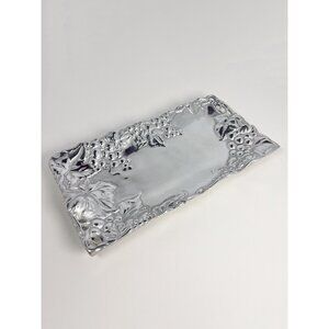 Vintage pewter serving platter with grapes motif - made in Puerta Vallarta